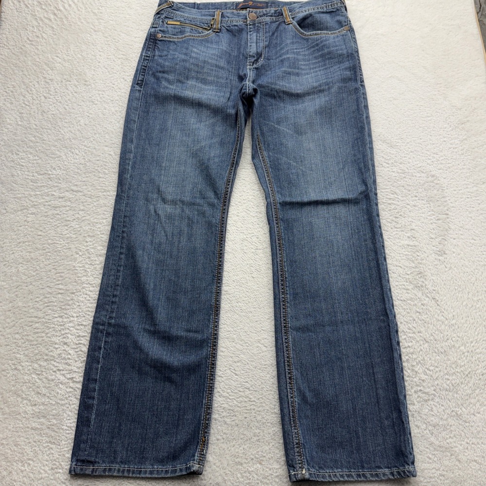 Seven7 Mens Straight Leg Jeans Blue Medium Wash 100% Cotton Size 36x34 (Fits 32)